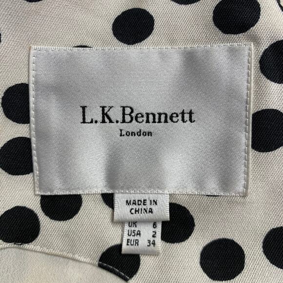 L.K.BENNETT Size 2 Beige Black Wool Silk Polka Dot A-Line Dress - Picture 6 of 7